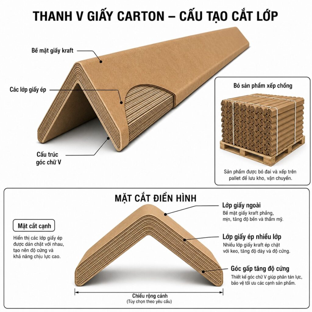 Thanh V giấy carton_Mặt cắt